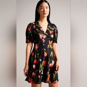 TED BAKER MINI PUFF SLEEVE FLORAL TEA DRESS